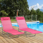 2 Piece Folding Chaise Lounge Chairs, Pool Sun Tanning Chairs with Reclining Back, Breathable Mesh Seat, Headrest for Beach, Patio