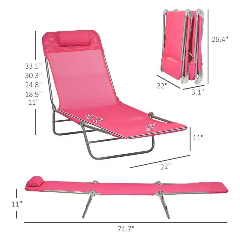 2 Piece Folding Chaise Lounge Chairs, Pool Sun Tanning Chairs with Reclining Back, Breathable Mesh Seat, Headrest for Beach, Patio