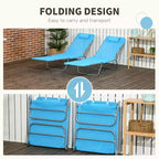 2 Piece Folding Chaise Lounge Chairs, Pool Sun Tanning Chairs with Reclining Back, Breathable Mesh Seat, Headrest for Beach, Patio