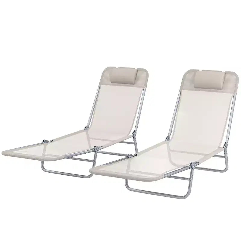 2 Piece Folding Chaise Lounge Chairs, Pool Sun Tanning Chairs with Reclining Back, Breathable Mesh Seat, Headrest for Beach, Patio