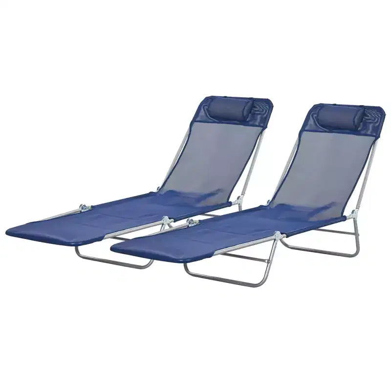 2 Piece Folding Chaise Lounge Chairs, Pool Sun Tanning Chairs with Reclining Back, Breathable Mesh Seat, Headrest for Beach, Patio
