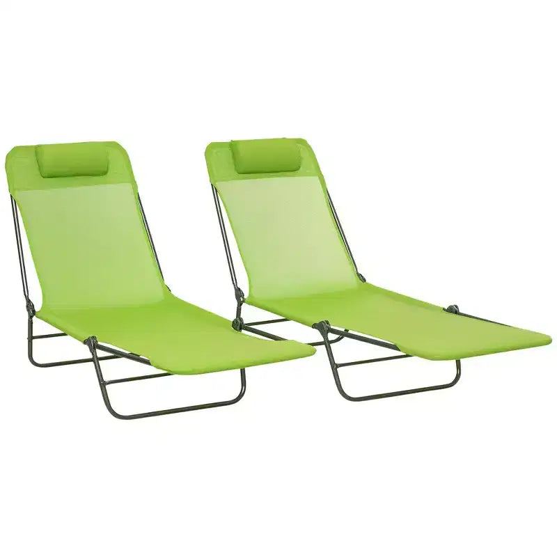 2 Piece Folding Chaise Lounge Chairs, Pool Sun Tanning Chairs with Reclining Back, Breathable Mesh Seat, Headrest for Beach, Patio