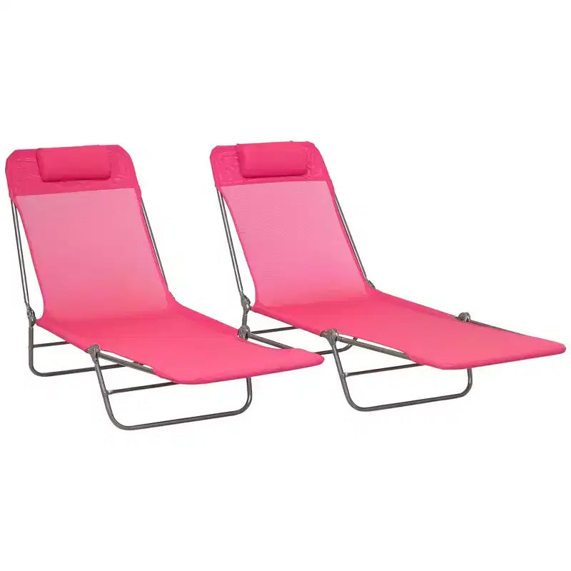 2 Piece Folding Chaise Lounge Chairs, Pool Sun Tanning Chairs with Reclining Back, Breathable Mesh Seat, Headrest for Beach, Patio