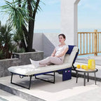Folding Chaise Lounge Pool Chair with 4-level Reclining Back, Cushion, Side Pocket, Headrest