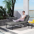Folding Chaise Lounge Pool Chair with 4-level Reclining Back, Cushion, Side Pocket, Headrest