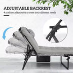 Folding Chaise Lounge Pool Chair with 4-level Reclining Back, Cushion, Side Pocket, Headrest