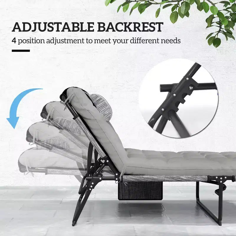 Folding Chaise Lounge Pool Chair with 4-level Reclining Back, Cushion, Side Pocket, Headrest