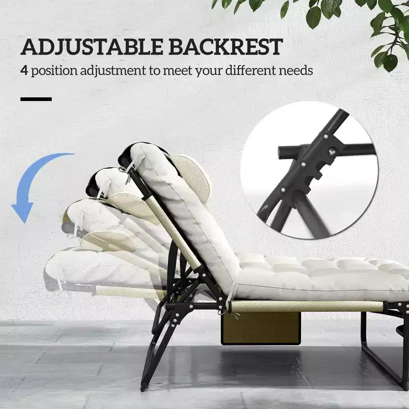 Folding Chaise Lounge Pool Chair with 4-level Reclining Back, Cushion, Side Pocket, Headrest