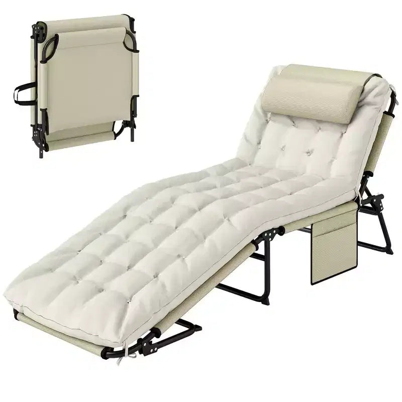 Folding Chaise Lounge Pool Chair with 4-level Reclining Back, Cushion, Side Pocket, Headrest