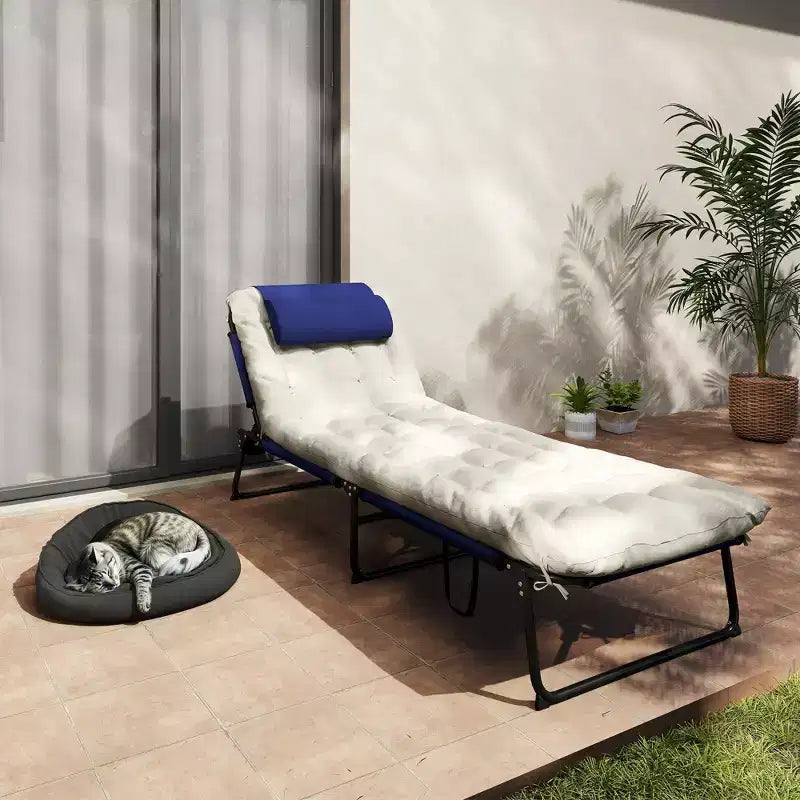 Folding Chaise Lounge Pool Chair with 4-level Reclining Back, Cushion, Side Pocket, Headrest