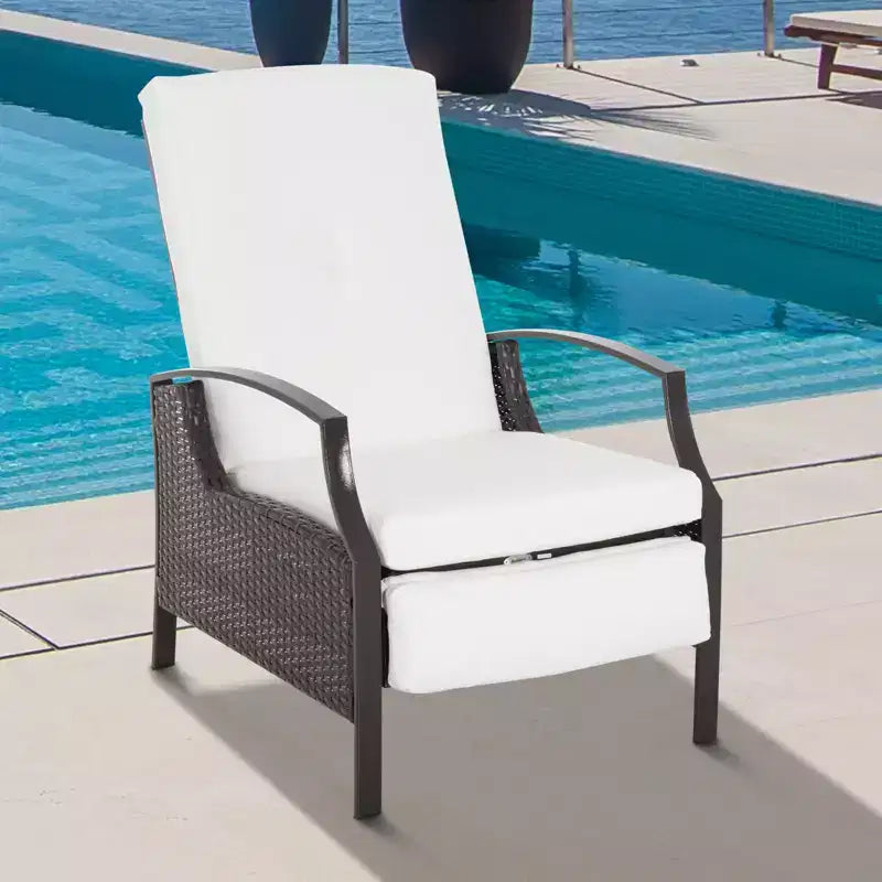 Sdraio da Esterno Reclinabile, Poltrona Sdraio Reclinabile da Giardino con Comodi Cuscini, Poggiapiedi, Braccioli, Rattan PE per Balcone, Portico
