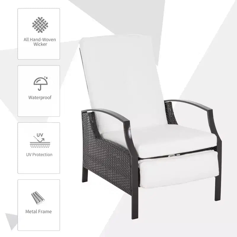 Sdraio da Esterno Reclinabile, Poltrona Sdraio Reclinabile da Giardino con Comodi Cuscini, Poggiapiedi, Braccioli, Rattan PE per Balcone, Portico