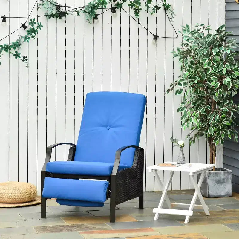 Sdraio da Esterno Reclinabile, Poltrona Sdraio Reclinabile da Giardino con Comodi Cuscini, Poggiapiedi, Braccioli, Rattan PE per Balcone, Portico