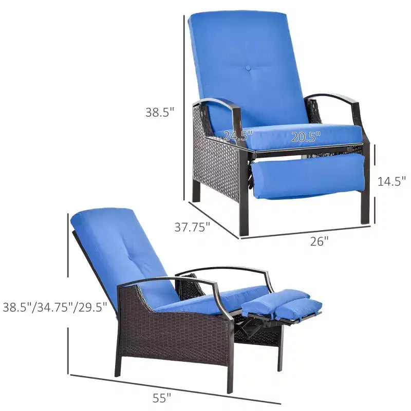 Sdraio da Esterno Reclinabile, Poltrona Sdraio Reclinabile da Giardino con Comodi Cuscini, Poggiapiedi, Braccioli, Rattan PE per Balcone, Portico