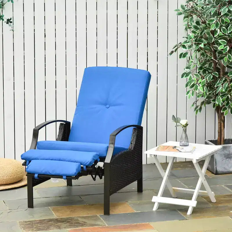 Sdraio da Esterno Reclinabile, Poltrona Sdraio Reclinabile da Giardino con Comodi Cuscini, Poggiapiedi, Braccioli, Rattan PE per Balcone, Portico