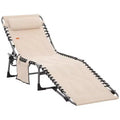 Padded Folding Chaise Lounge Chair, Outdoor 6-Level Reclining Camping Tanning Chair with Headrest for Beach, Patio, Pool