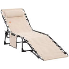 Padded Folding Chaise Lounge Chair, Outdoor 6-Level Reclining Camping Tanning Chair with Headrest for Beach, Patio, Pool