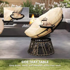 360 Degree Swivel Outdoor Papasan Chair, 39 Overstuffed Circle Chair with Side Tray, Thick Cushion for Indoor Patio