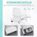 Outdoor Chaise Lounge Chair on Wheels with Storage Box, Waterproof Lounger with Quick Assembly, Folding Design, 5 Level Adjustable Backrest for Pool