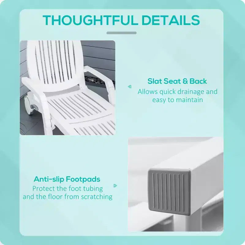 Outdoor Chaise Lounge Chair on Wheels with Storage Box, Waterproof Lounger with Quick Assembly, Folding Design, 5 Level Adjustable Backrest for Pool