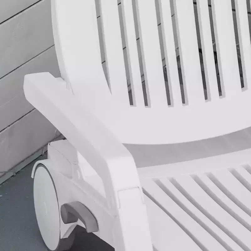 Outdoor Chaise Lounge Chair on Wheels with Storage Box, Waterproof Lounger with Quick Assembly, Folding Design, 5 Level Adjustable Backrest for Pool