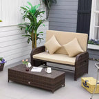 Lettino da giorno in rattan da esterno con cuscini, lettino da esterno in vimini con divanetto, pouf contenitore e tavolini, per bordo piscina, portico