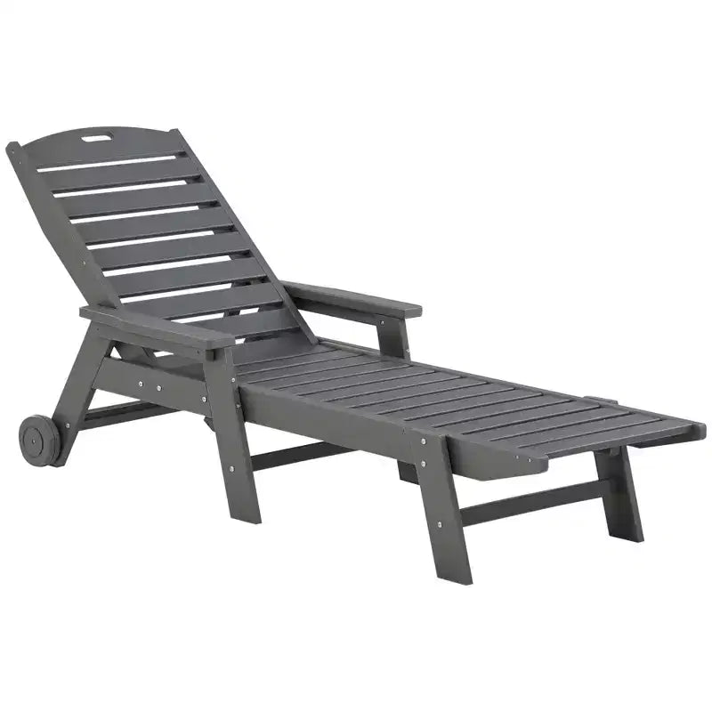 Outdoor Chaise Lounge Chair, Waterproof Pool Furniture with Reclining Adjustable Backrest & Wheels for Beachning, Poolside, Patio