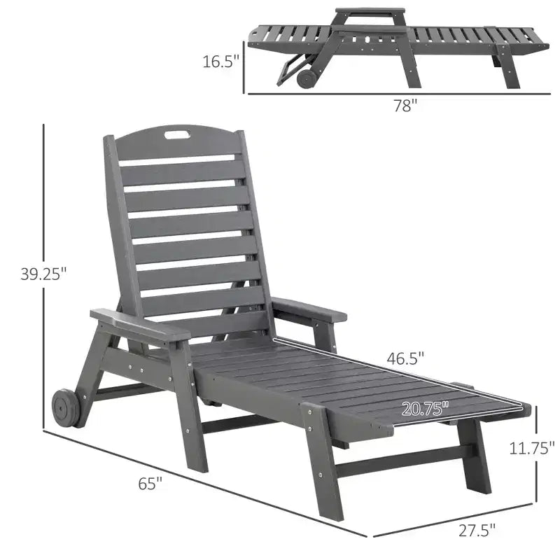 Outdoor Chaise Lounge Chair, Waterproof Pool Furniture with Reclining Adjustable Backrest & Wheels for Beachning, Poolside, Patio