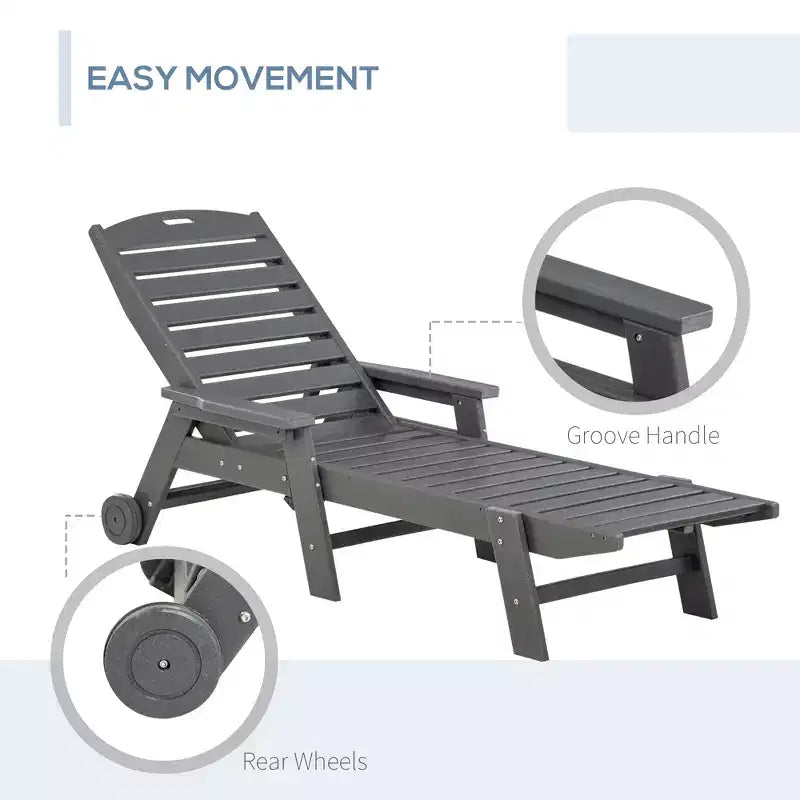Outdoor Chaise Lounge Chair, Waterproof Pool Furniture with Reclining Adjustable Backrest & Wheels for Beachning, Poolside, Patio