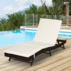 Patio Chaise Lounge, Pool Chair with 5 Position Adjustable Backrest & Cushion, Outdoor PE Rattan Wicker Sun Tanning Seat, 78.75 x 28 x 35