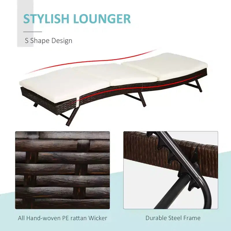 Patio Chaise Lounge, Pool Chair with 5 Position Adjustable Backrest & Cushion, Outdoor PE Rattan Wicker Sun Tanning Seat, 78.75 x 28 x 35