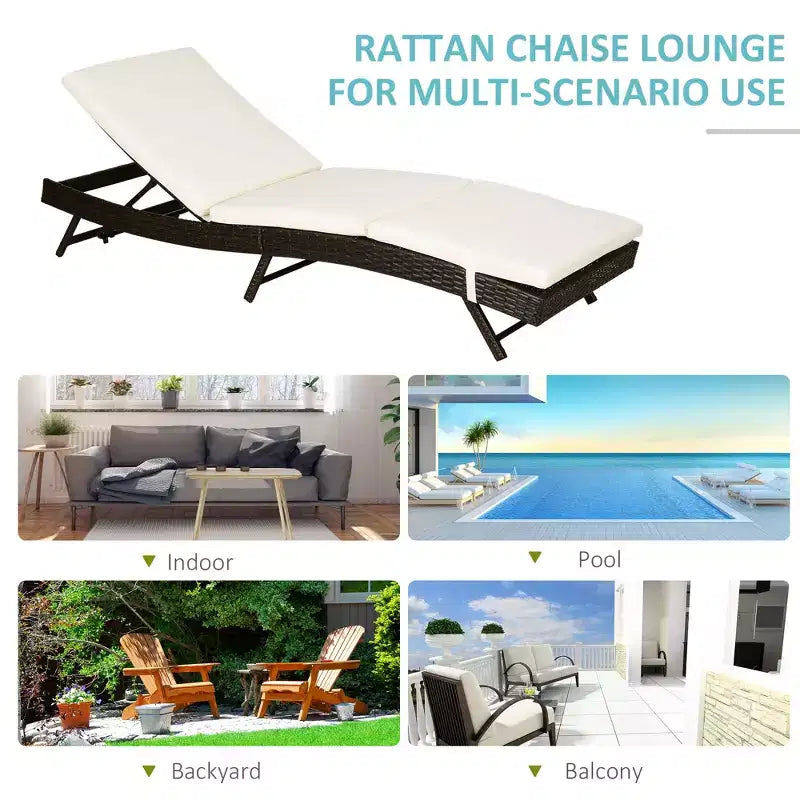 Patio Chaise Lounge, Pool Chair with 5 Position Adjustable Backrest & Cushion, Outdoor PE Rattan Wicker Sun Tanning Seat, 78.75 x 28 x 35