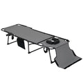 Folding Chaise Tanning Lounge Chair w/ 5-level Reclining Back, Reading Hole, Side Pocket, Headrest