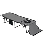 Folding Chaise Tanning Lounge Chair w/ 5-level Reclining Back, Reading Hole, Side Pocket, Headrest