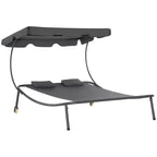 Patio Double Chaise Lounge Chair, Outdoor Wheeled Hammock Daybed with Adjustable Canopy and Pillow for Sun Room, Garden, or Poolside