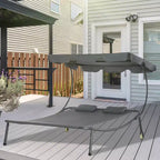 Patio Double Chaise Lounge Chair, Outdoor Wheeled Hammock Daybed with Adjustable Canopy and Pillow for Sun Room, Garden, or Poolside