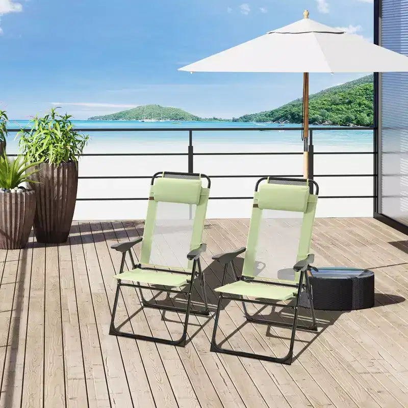 Set of 2 Portable Folding Outdoor Recliners w/ Adjustable Backrest