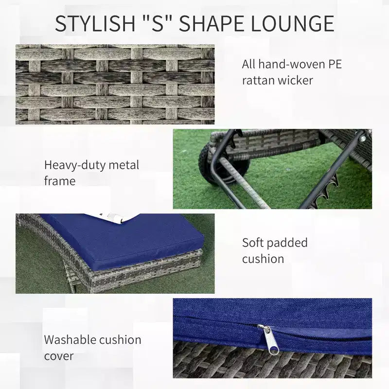 Patio Wicker Chaise Lounge Chair, Outdoor PE Rattan Sun lounger with Adjustable Backrest and 2 Wheels