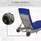 Patio Wicker Chaise Lounge Chair, Outdoor PE Rattan Sun lounger with Adjustable Backrest and 2 Wheels