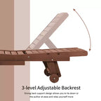 Chaise Lounge Chair Outdoor Wooden Pool Lounge Chair with 3-level Adjustable Backrest, Built-In Table and Rolling Wheels