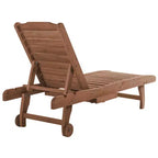 Chaise Lounge Chair Outdoor Wooden Pool Lounge Chair with 3-level Adjustable Backrest, Built-In Table and Rolling Wheels