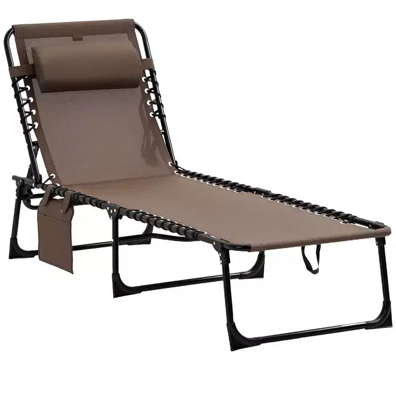 Sedia a sdraio reclinabile, lettino prendisole portatile, brandina pieghevole da campeggio con schienale regolabile e cuscino rimovibile, per patio, giardino, spiaggia