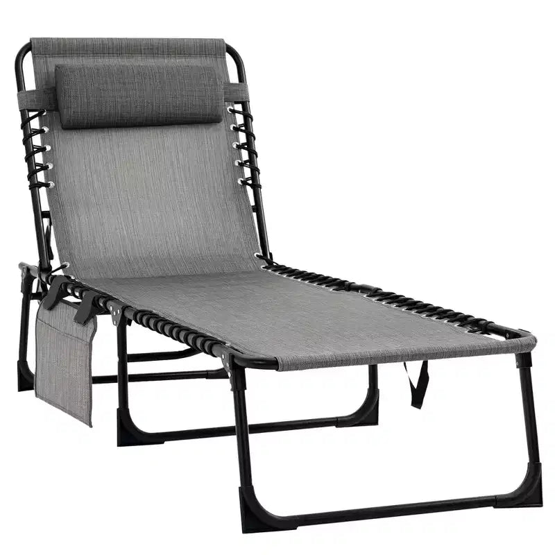 Sedia a sdraio reclinabile, lettino prendisole portatile, brandina pieghevole da campeggio con schienale regolabile e cuscino rimovibile, per patio, giardino, spiaggia