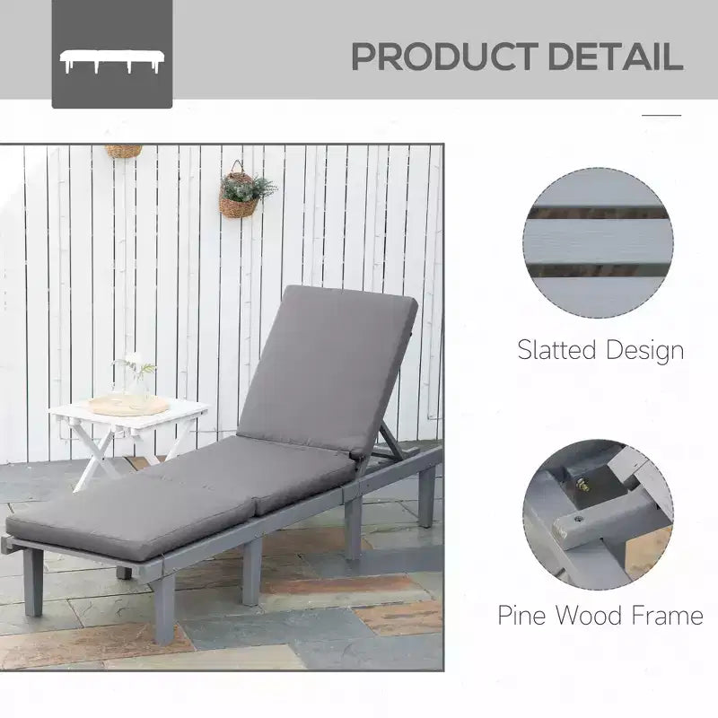 Chaise Lounge Chair for Outdoor Outdoor Chaise Lounge with 4-Position Adjustable Backrest and Cushion, Reclining Beach Lounge Chair for Deck