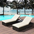 Chaise Lounge Chair Set of 2 with 5 Angle Backrest, Outdoor Coffee Table, Water Repellent Cushions, PE Rattan Wicker Poolside Chairs
