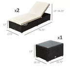 Chaise Lounge Chair Set of 2 with 5 Angle Backrest, Outdoor Coffee Table, Water Repellent Cushions, PE Rattan Wicker Poolside Chairs