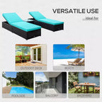 Chaise Lounge Chair Set of 2 with 5 Angle Backrest, Outdoor Coffee Table, Water Repellent Cushions, PE Rattan Wicker Poolside Chairs