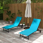 Chaise Lounge Outdoor, 2 Piece Lounge Chair with Wheelsning Chair with 5 Adjustable Positions for Patio, Beach, Pool