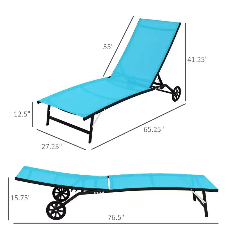 Chaise Lounge Outdoor, 2 Piece Lounge Chair with Wheelsning Chair with 5 Adjustable Positions for Patio, Beach, Pool