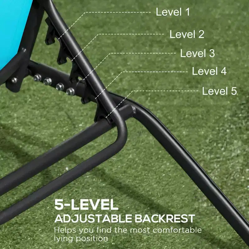 Chaise Lounge Outdoor, 2 Piece Lounge Chair with Wheelsning Chair with 5 Adjustable Positions for Patio, Beach, Pool